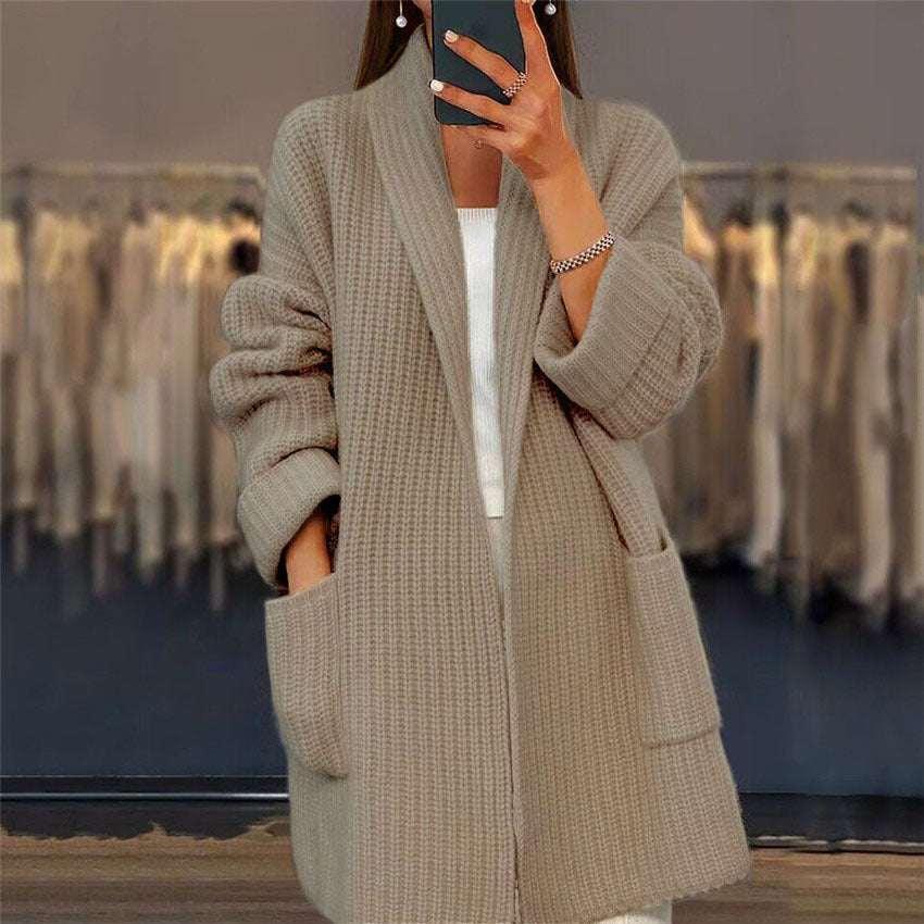 Lapel Knitted Cardigan With Pockets | Casual Sweater Jacket - ZA-Zola