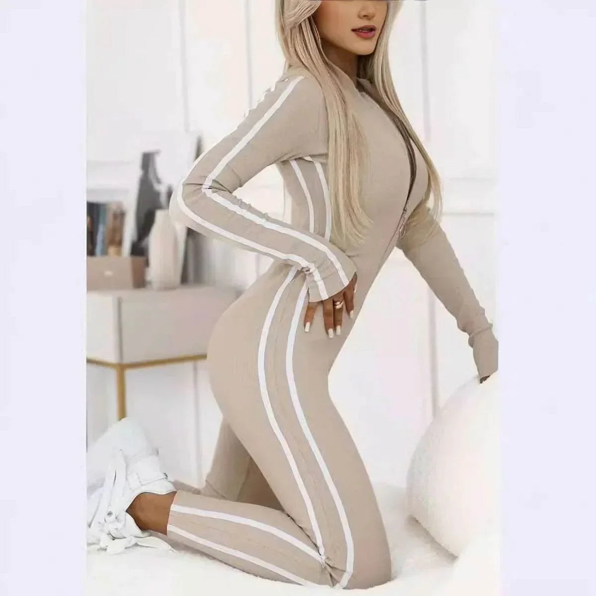 Women's Slim Striped Jumpsuit – Stylish & Comfy! - ZA-Zola
