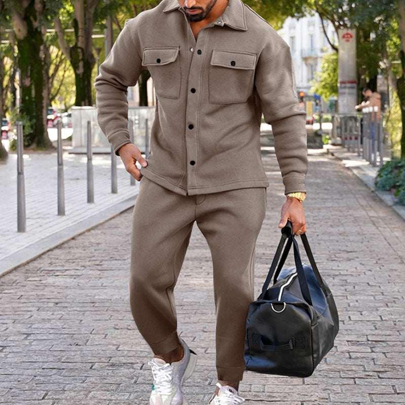 Men Suede Two Piece Suit | Slim Fit Casual Set - ZA-Zola