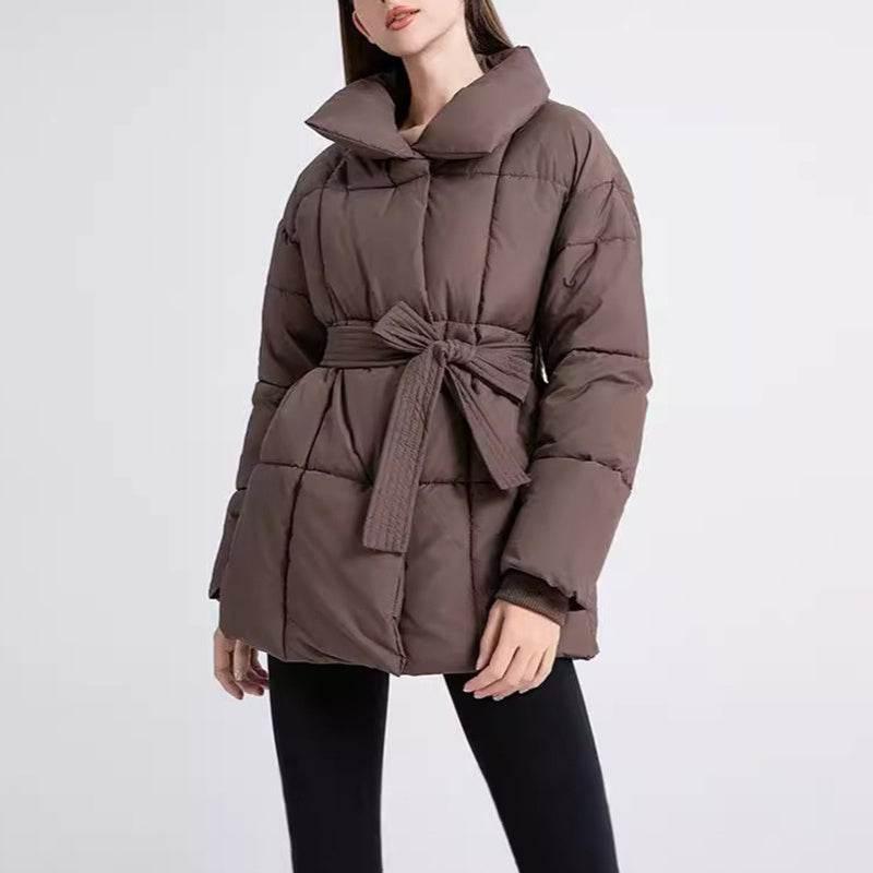 Winter Plaid Lapel Coat for Women | Lace-up Thick Warm Jacket - ZA-Zola
