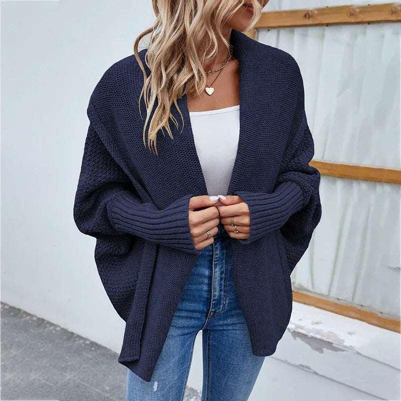 Loose Knitted Cardigan Women | Bat Sleeve Lapel Jacket - ZA-Zola
