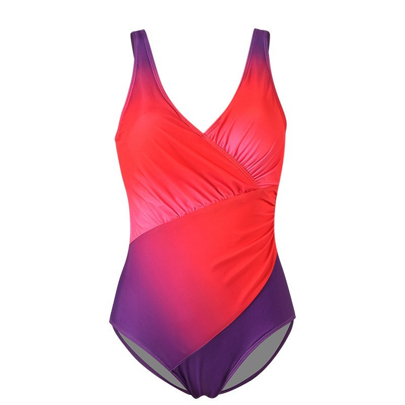 Gradient red to purple swimsuit on a white background