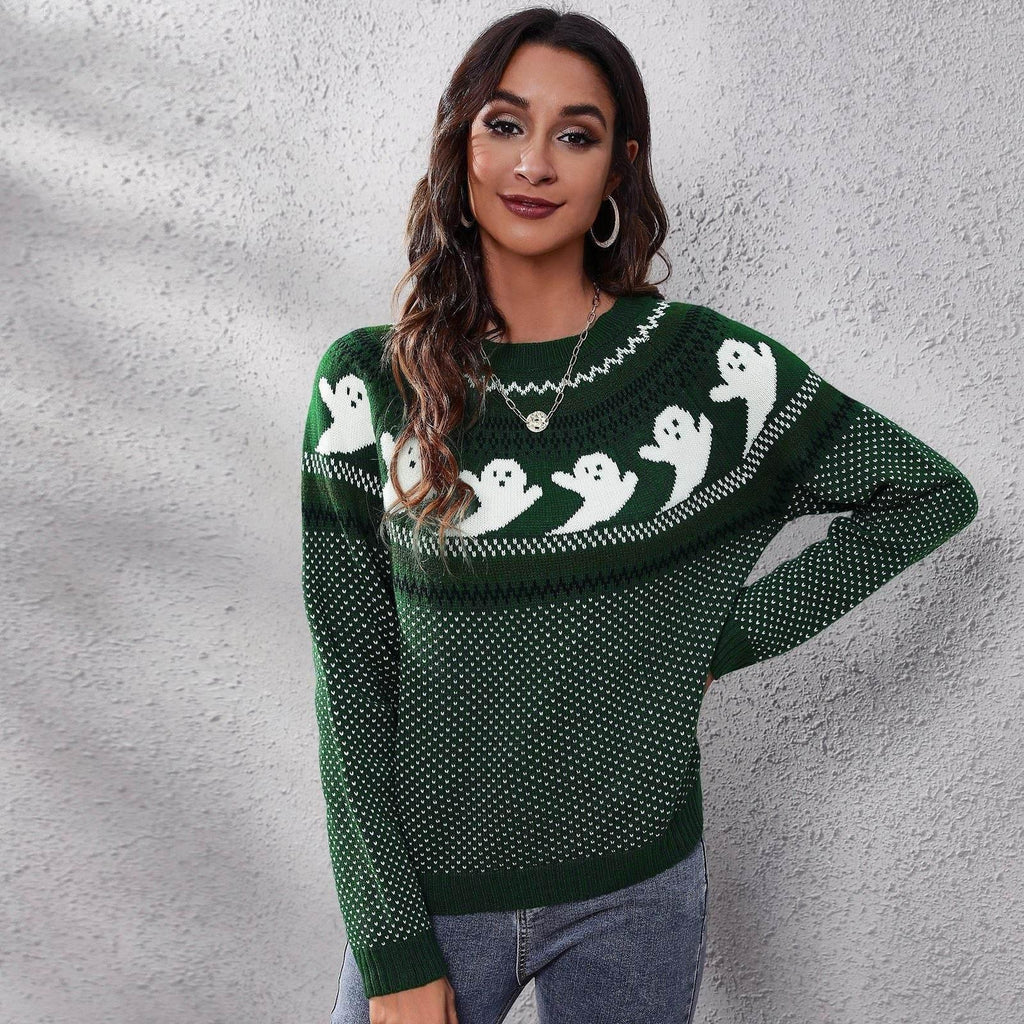 ZA-Zola Halloween Ghost Polka Dot Pullover Sweater - ZA-Zola