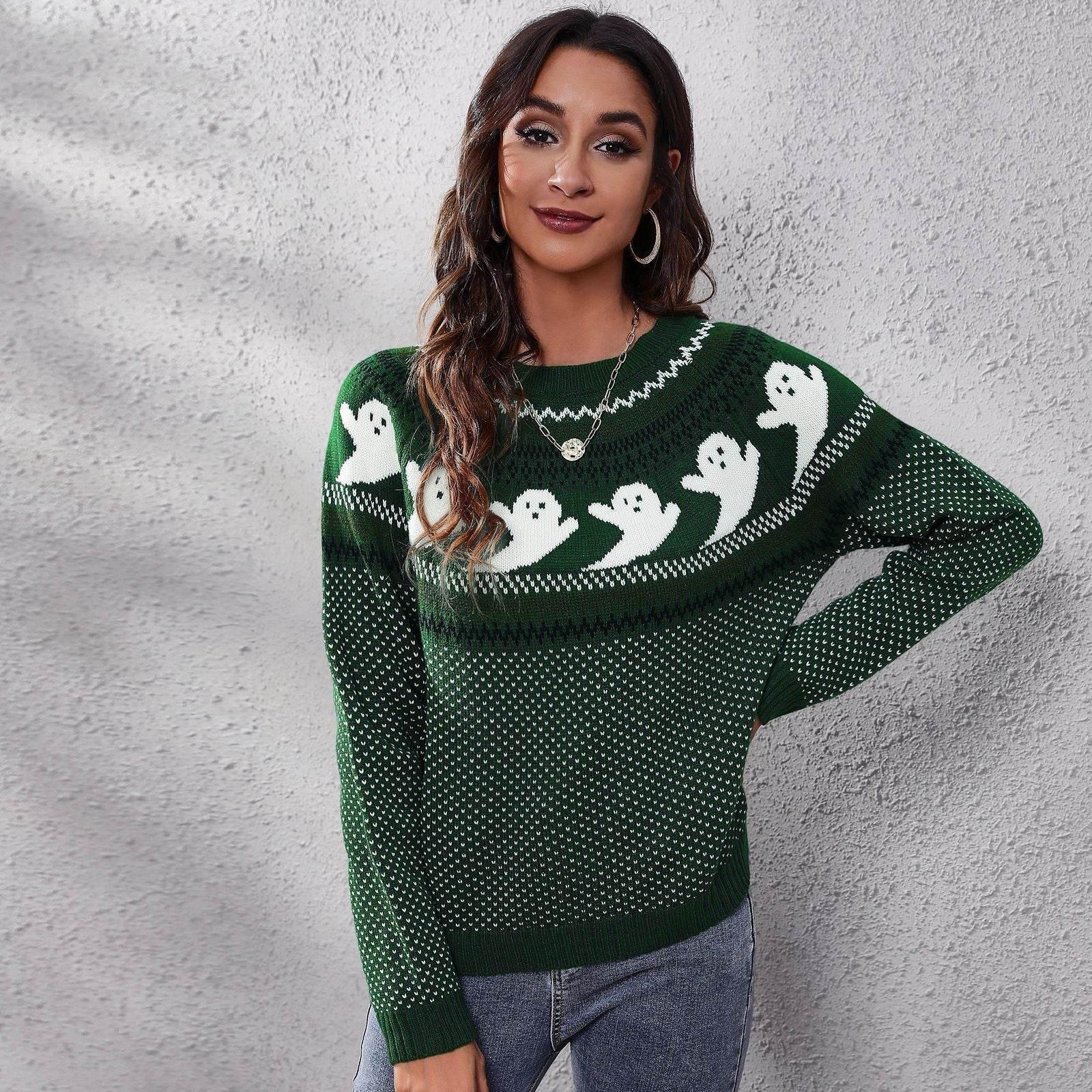 ZA-Zola Halloween Ghost Polka Dot Pullover Sweater - ZA-Zola