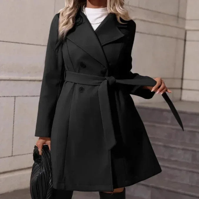 Women Woolen Coat – Lace-Up Slim Fit Style - ZA-Zola