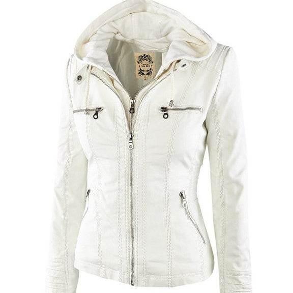 Women’s Zipper Leather Jacket with Detachable Lapel Coat - ZA-Zola