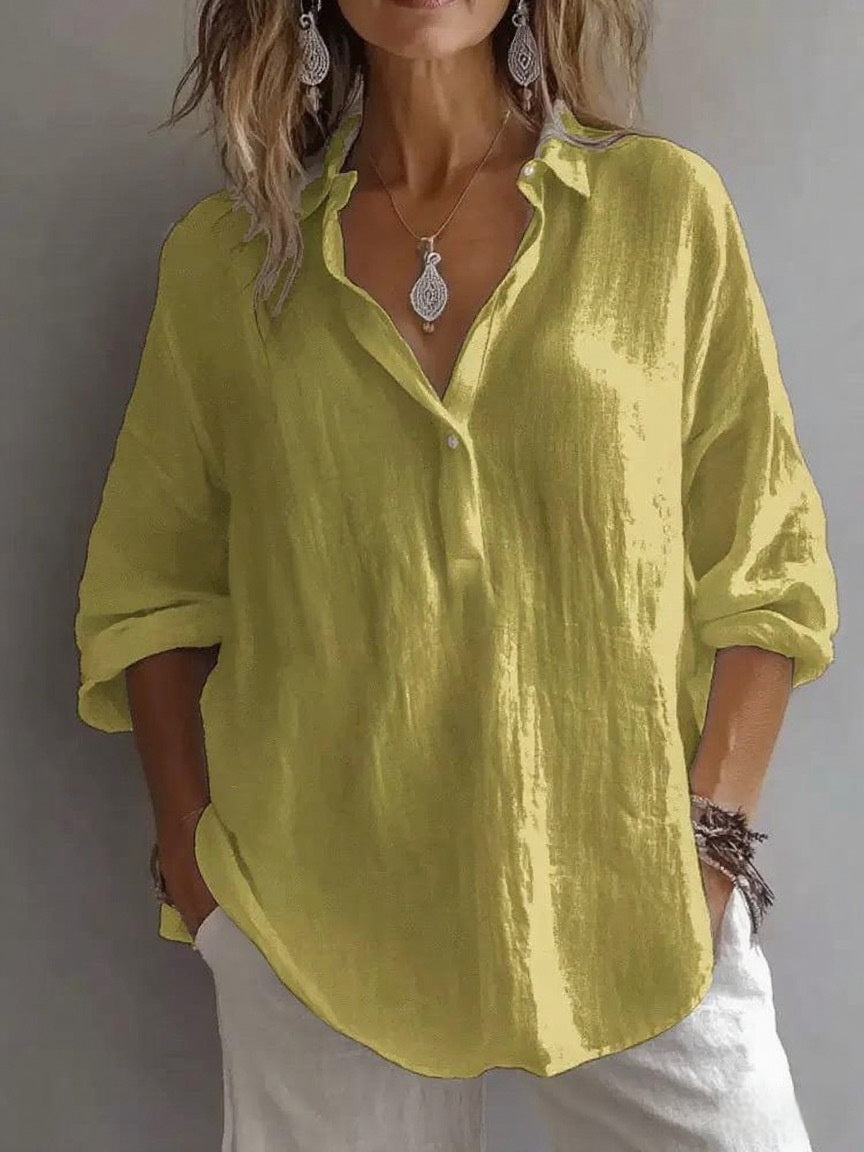Fashion Loose Lapel Pullover 3/4 Sleeve Casual Shirt
