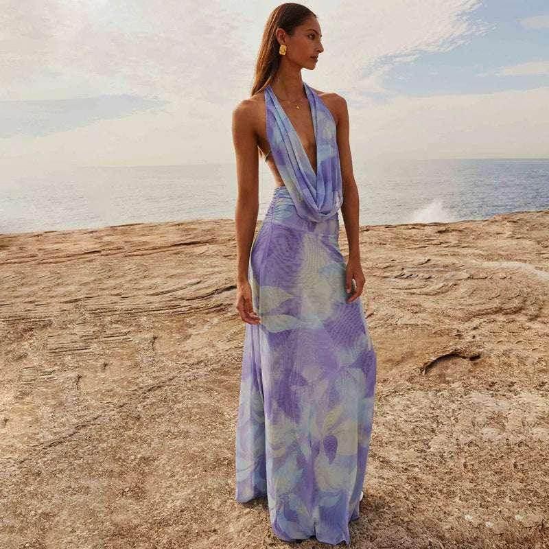 Women's 2pcs Tie Dye Deep V-Neck Backless Beach Set - ZA-Zola