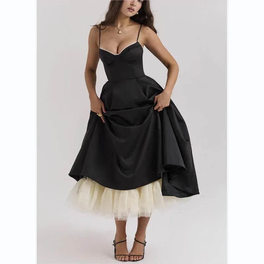 Women's V-Neck Sleeveless Puffy Long Dress – Elegant - ZA-Zola