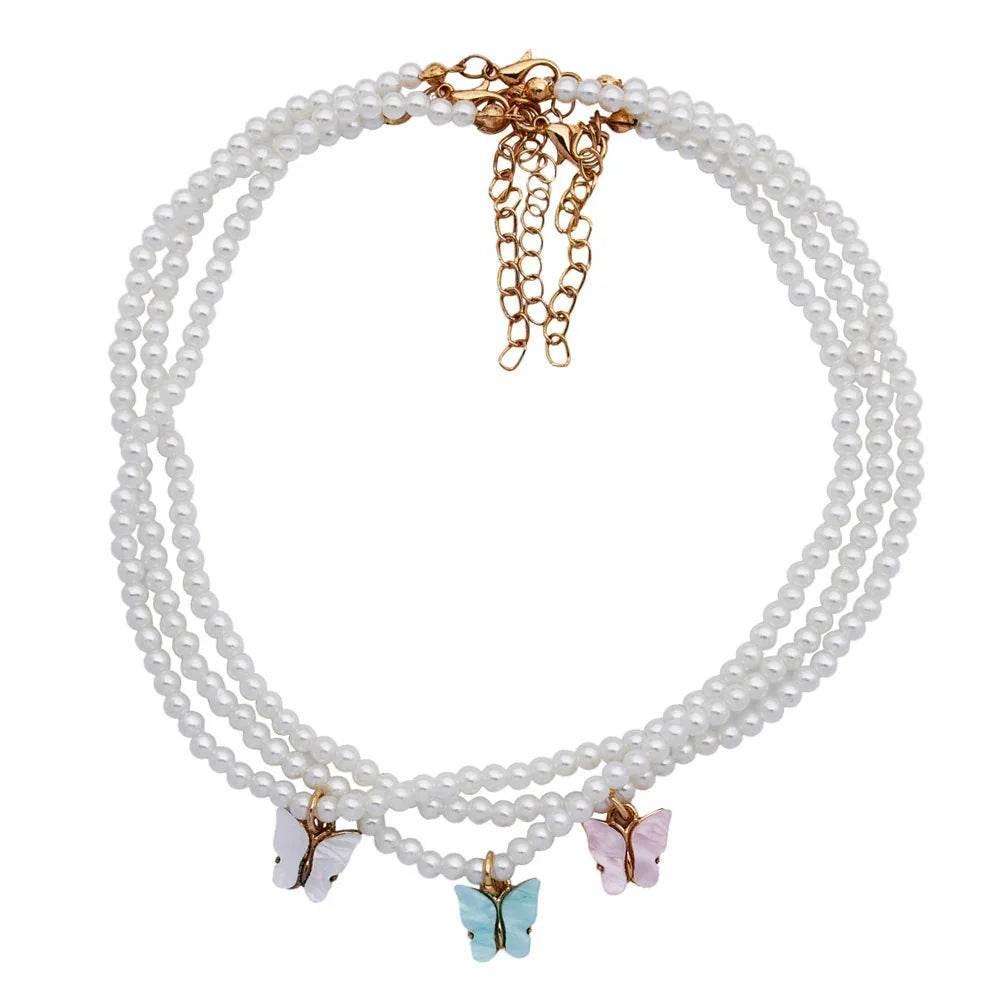 Elegant Pearl Choker with Butterfly Pendant - ZA-Zola