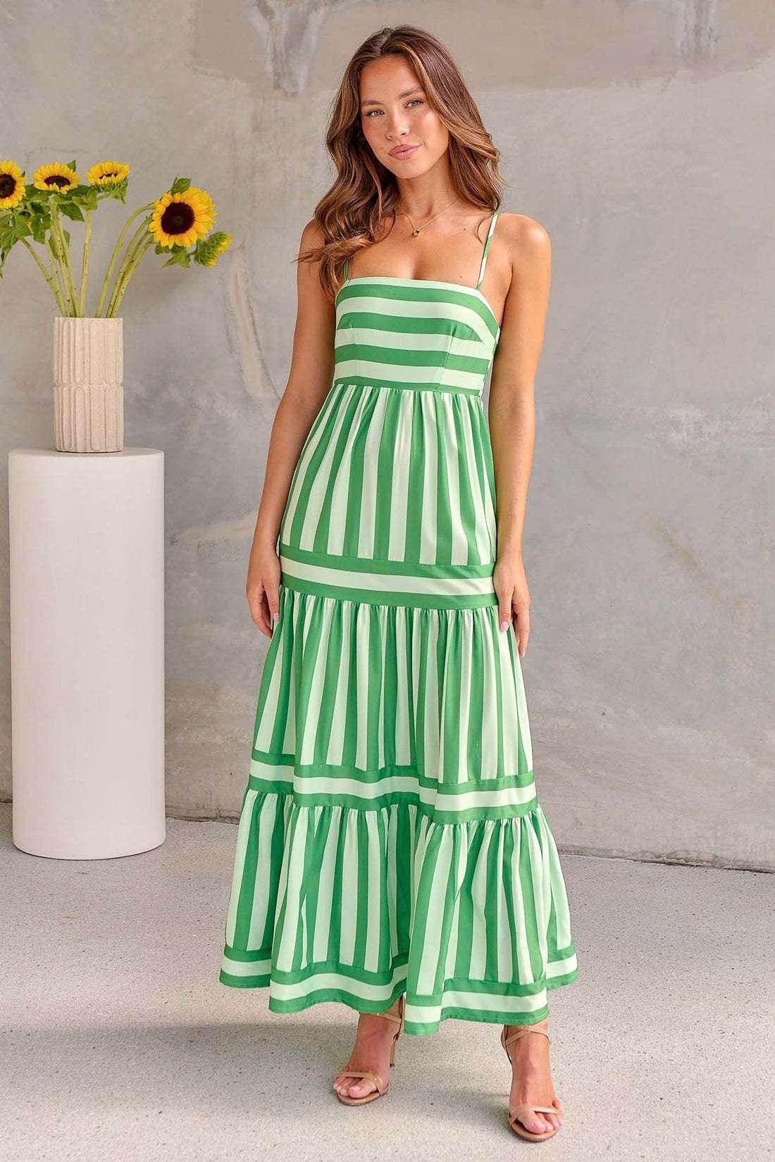 Women's Summer Striped Suspender Backless Dress with Pockets - ZA-Zola