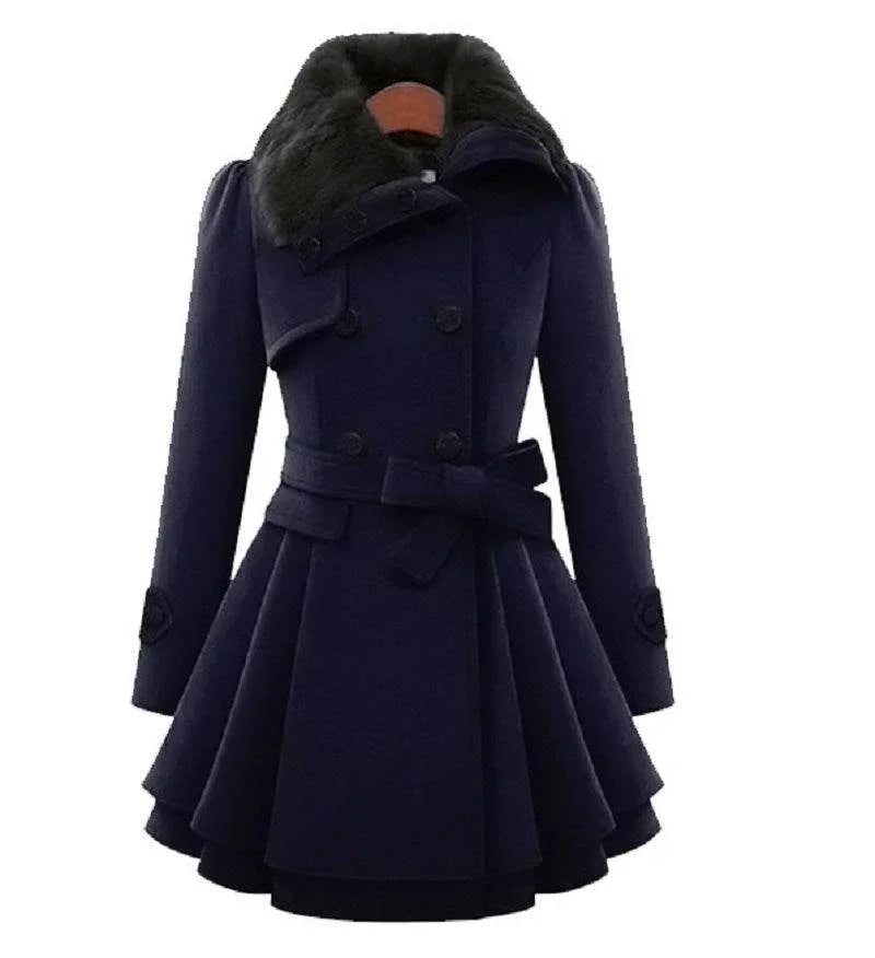 Women’s Slim Mid-Length Woolen Coat With Belt - ZA-Zola
