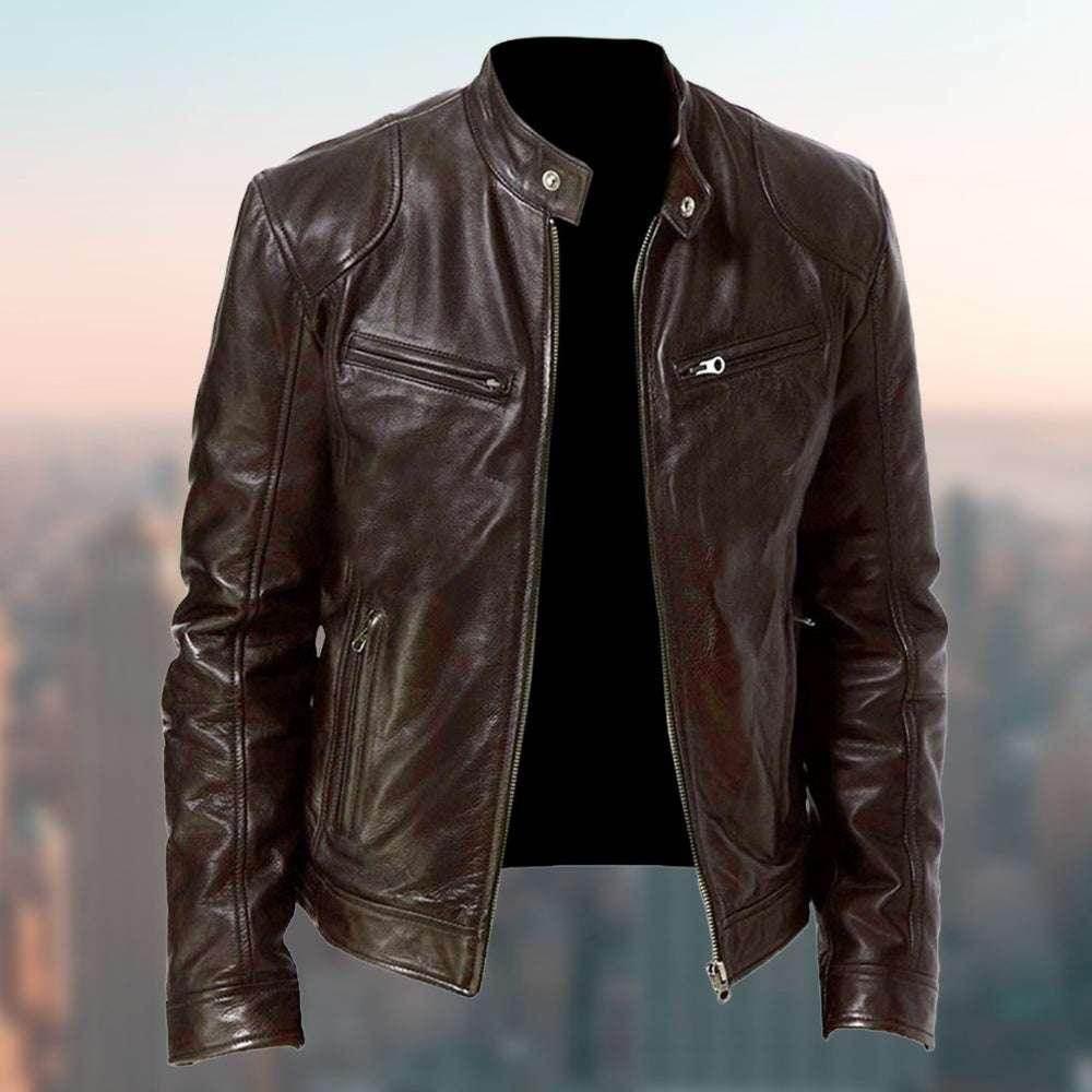 Men's Warm Zipper Cardigan with PU Leather Detail - ZA-Zola