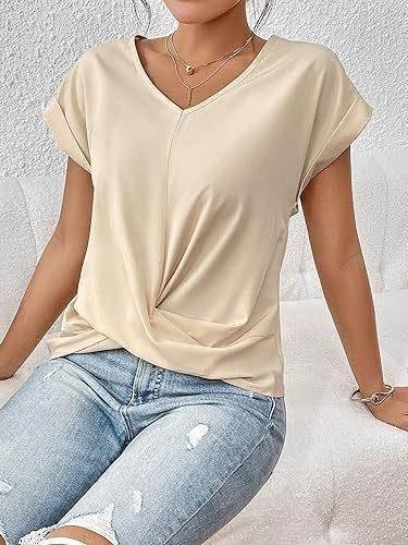 V-Neck Irregular Knot Summer T-Shirt for Women - ZA-Zola