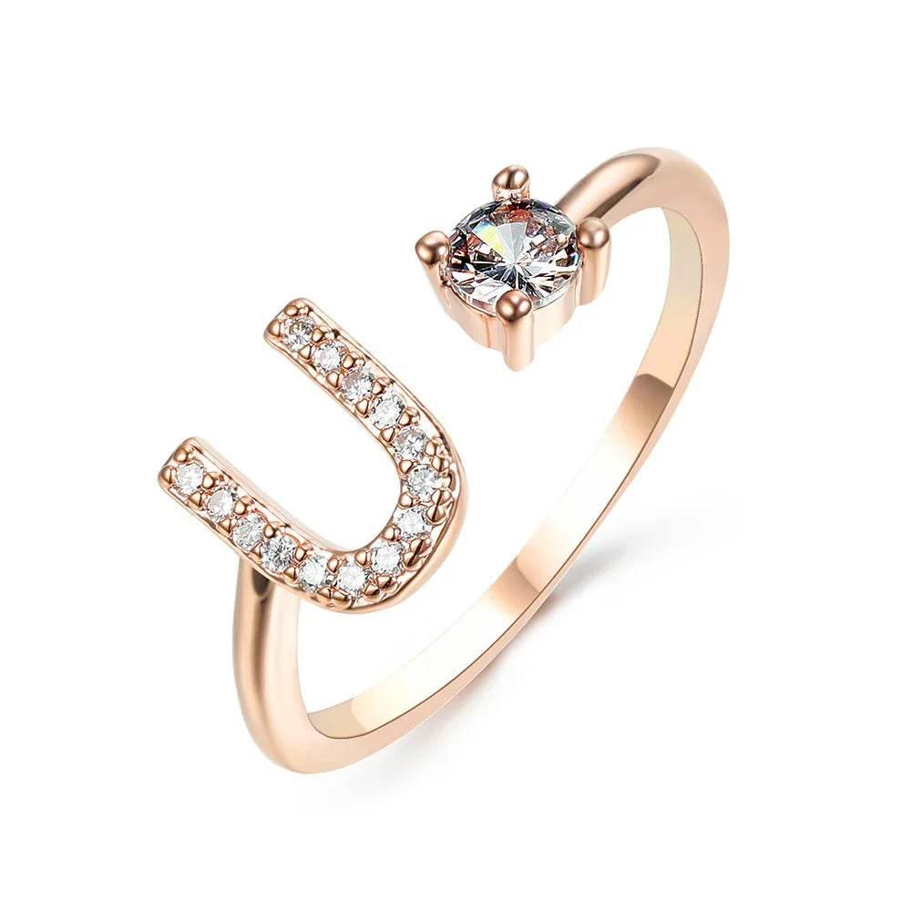 Adjustable A–Z Initial Ring for Women with Zircon - ZA-Zola