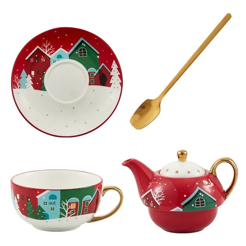 Christmas Ceramic Cup Set – Festive Porcelain Mug with Saucer & Spoon - ZA-Zola