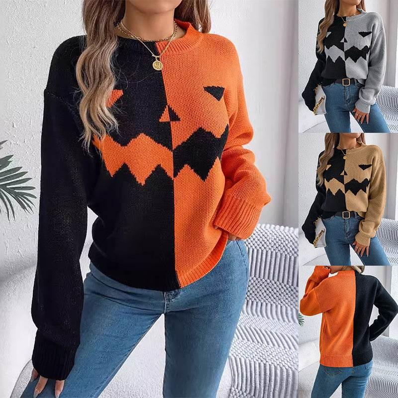 ZA-Zola Halloween Contrast Pullover Sweater Women - ZA-Zola