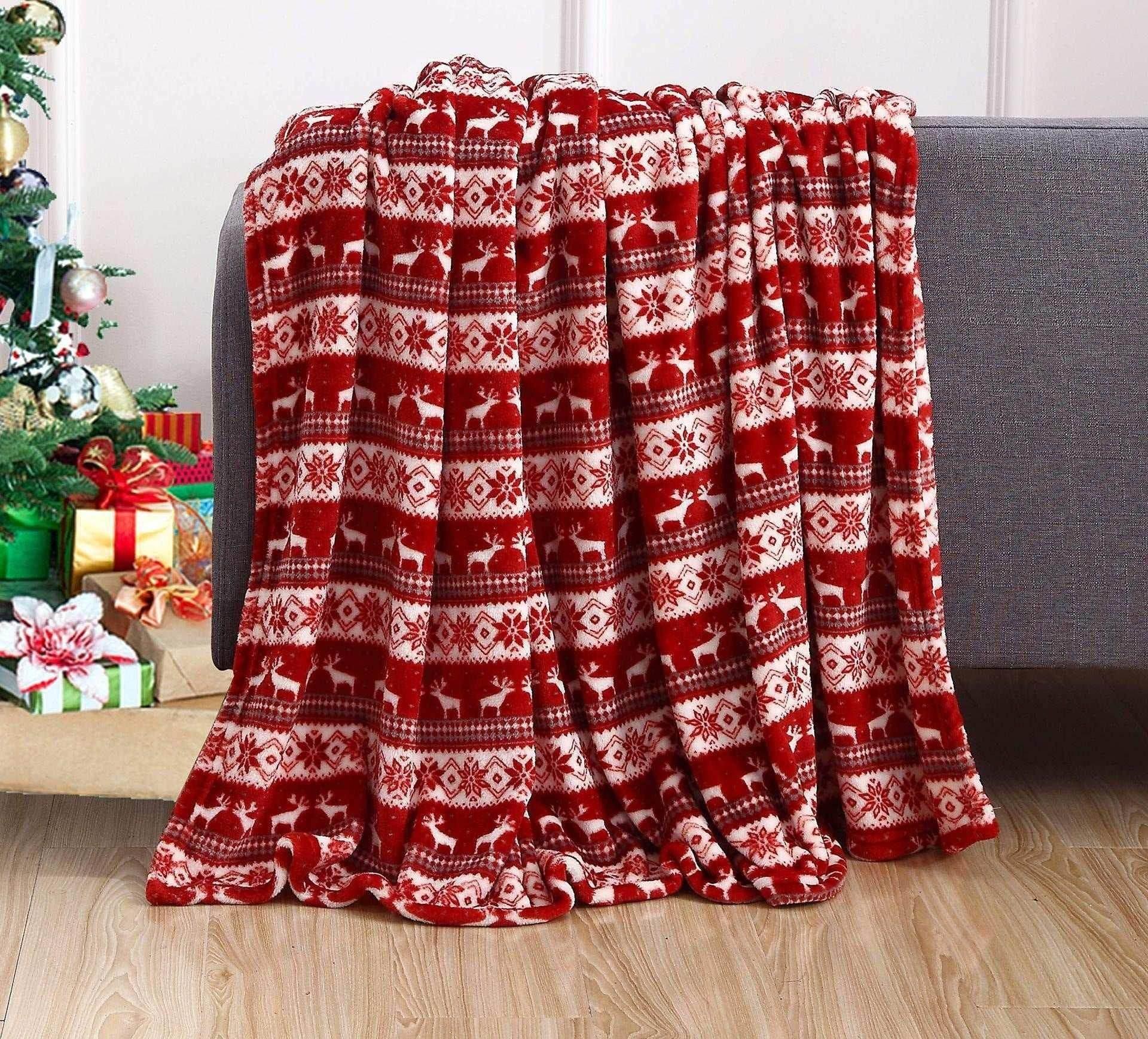 Cozy Christmas Elk & Snowman Blanket – Flannel - ZA-Zola