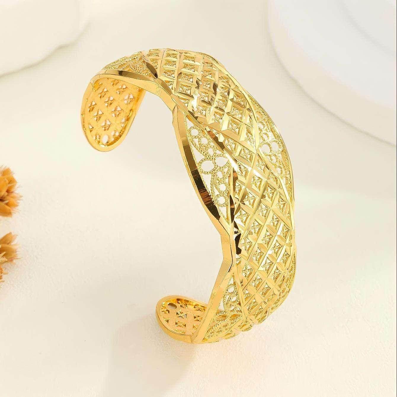 18K Gold Twisted Open Cuff Bracelet for Women - ZA-Zola