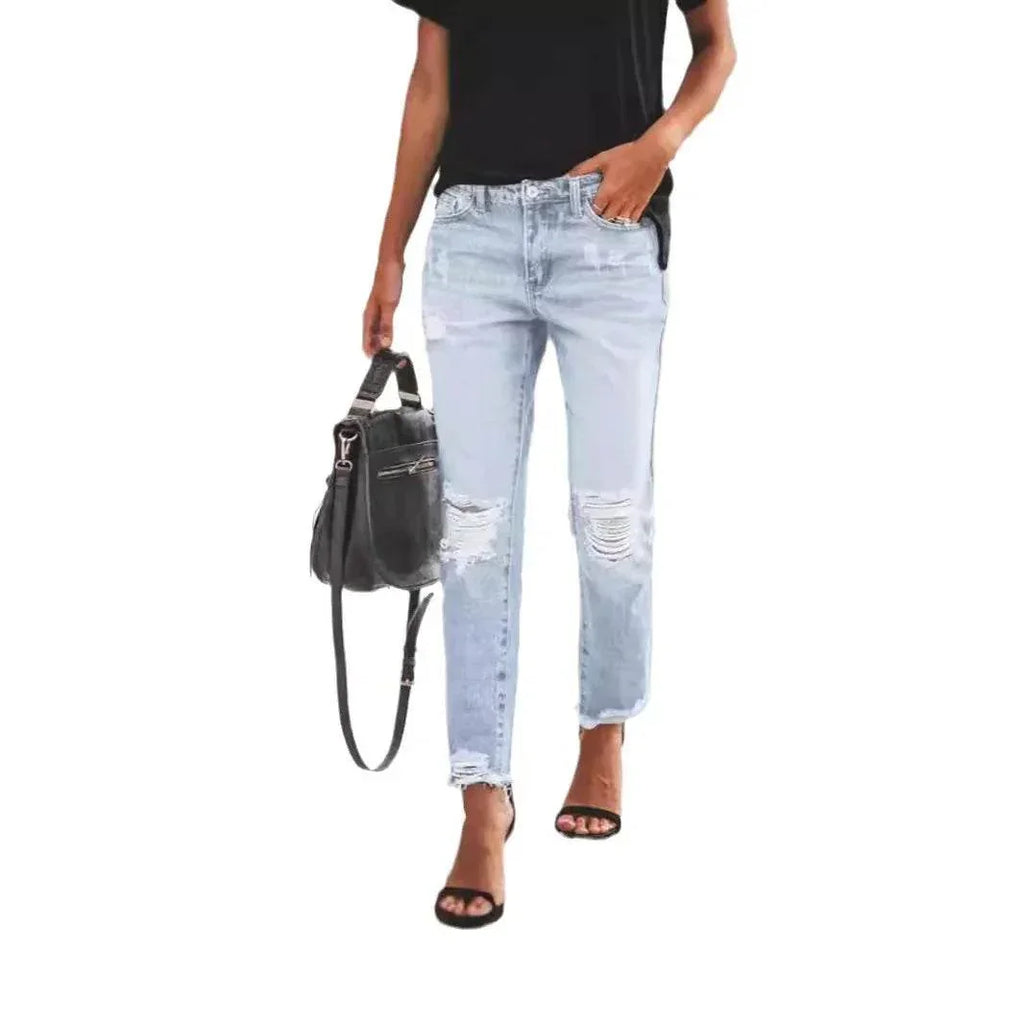 Women's Ripped Retro Straight Jeans - ZA-Zola