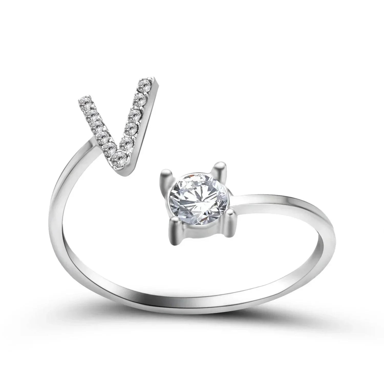 Adjustable A–Z Initial Ring for Women with Zircon - ZA-Zola