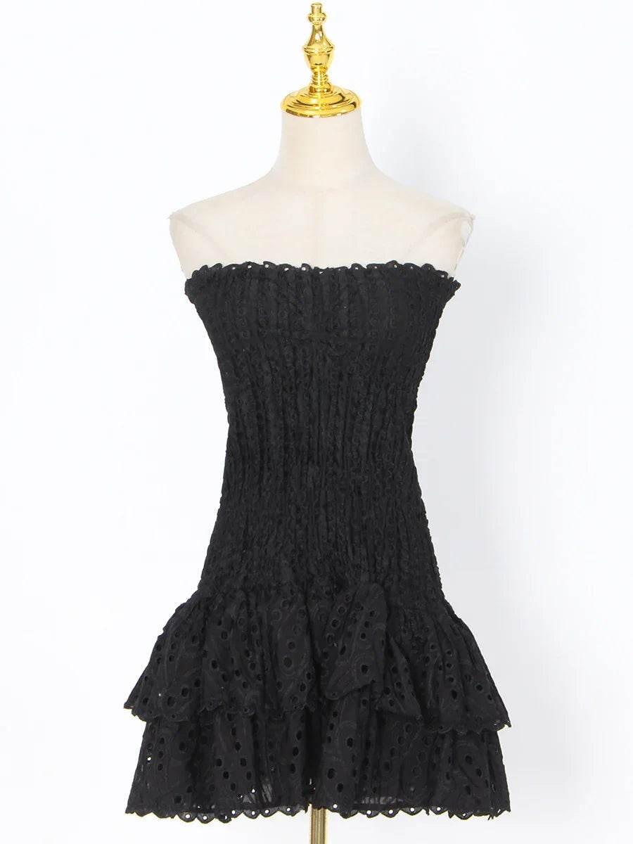 Y2K Tube Top Pleated Dress - Beach Party A-Line Dress - ZA-Zola