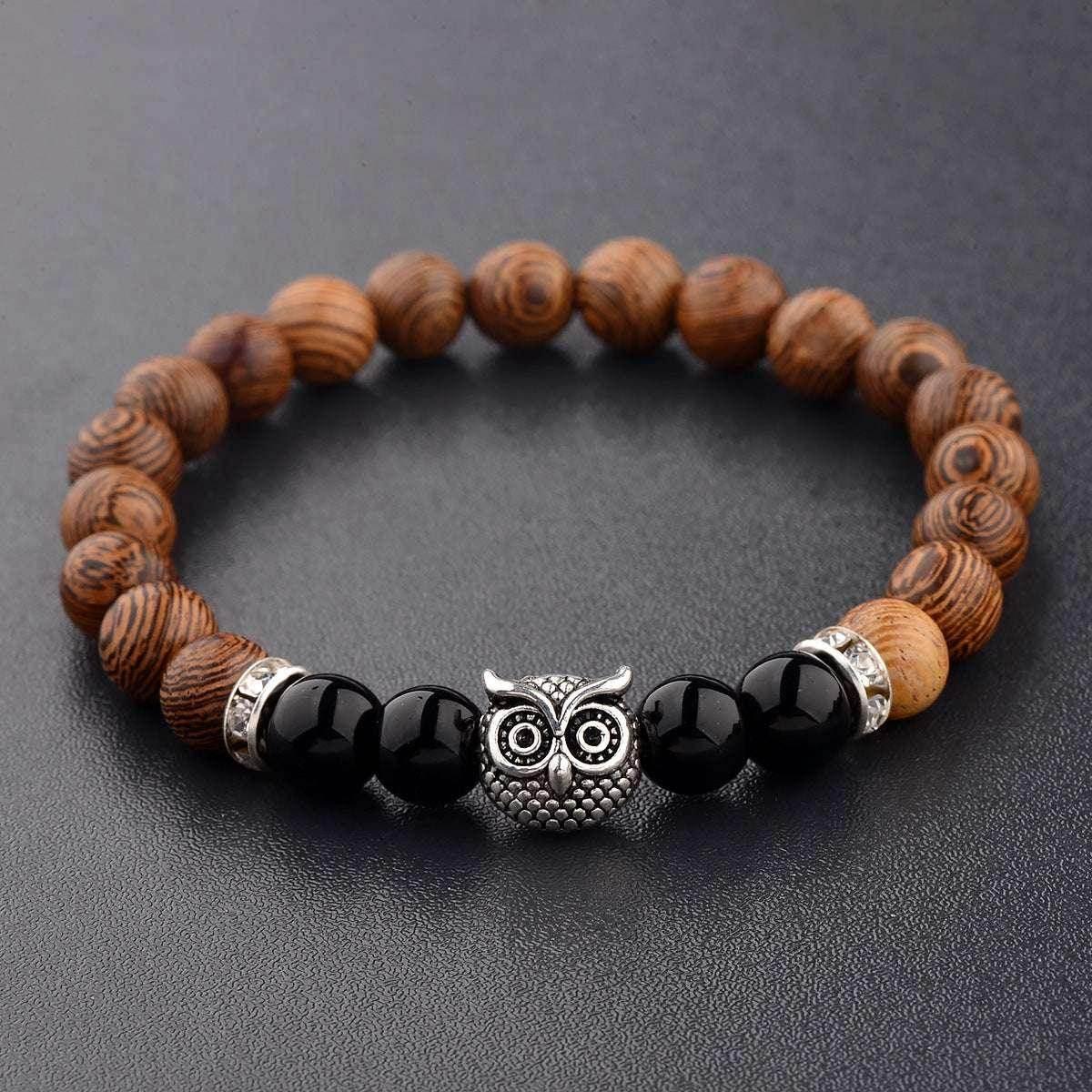 Owl Frosted Stone Wood Grain Bracelet – Unisex - ZA-Zola