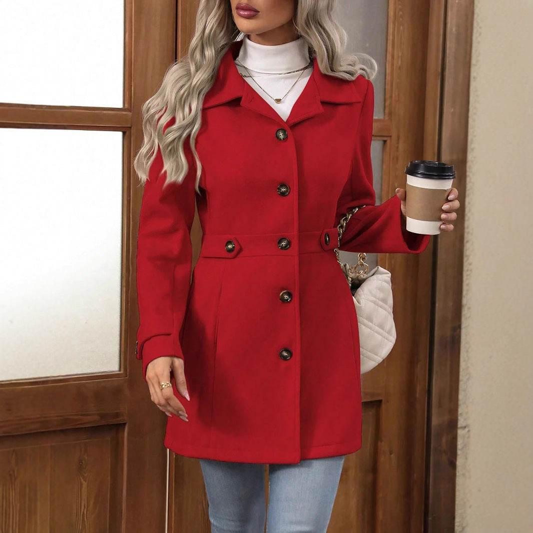 Elegant Women’s Woolen Coat – Mid-Length Jacket - ZA-Zola