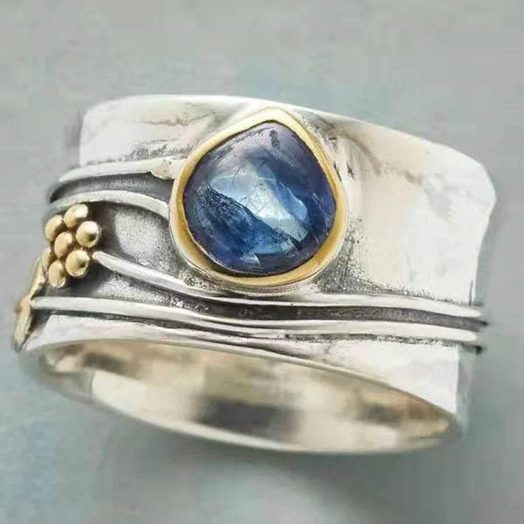 Aquamarine Water Drop Ring Two-Tone Alloy Design - ZA-Zola