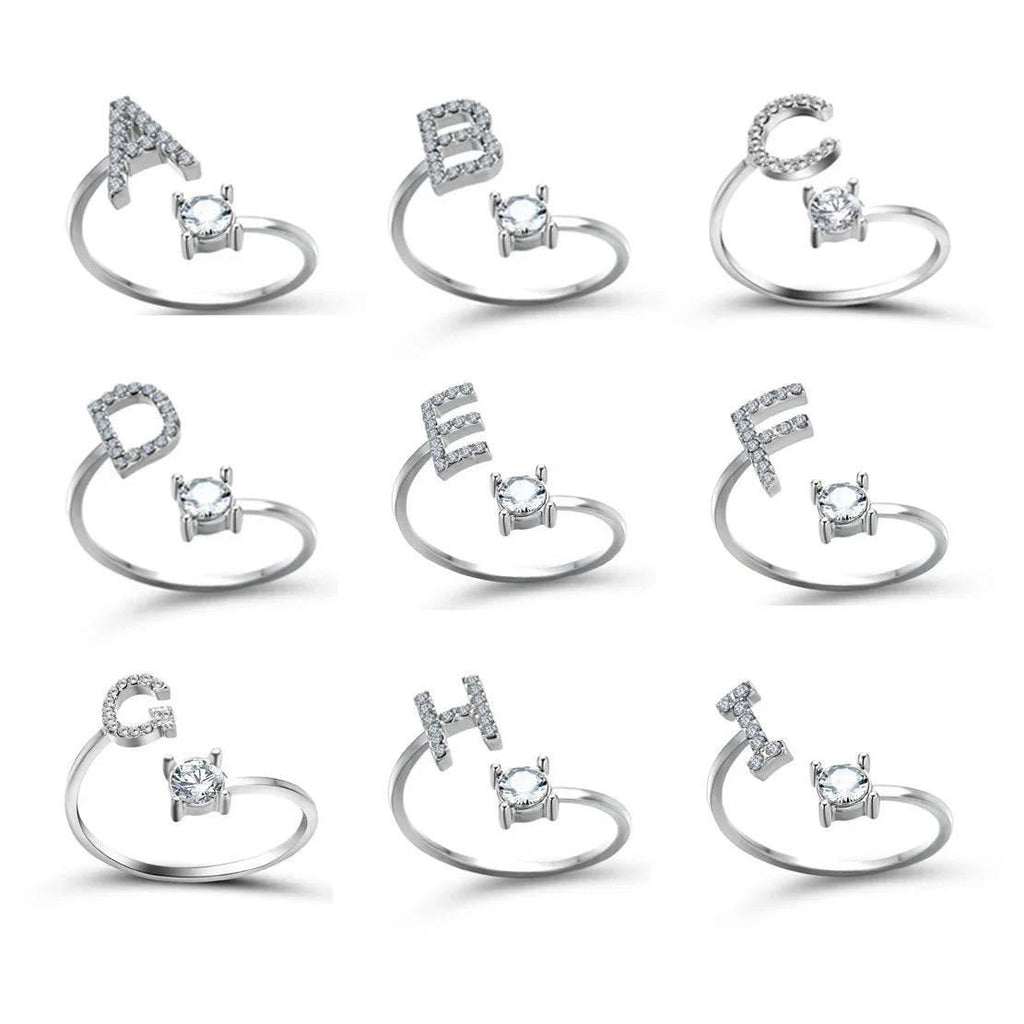 Adjustable A–Z Initial Ring for Women with Zircon - ZA-Zola