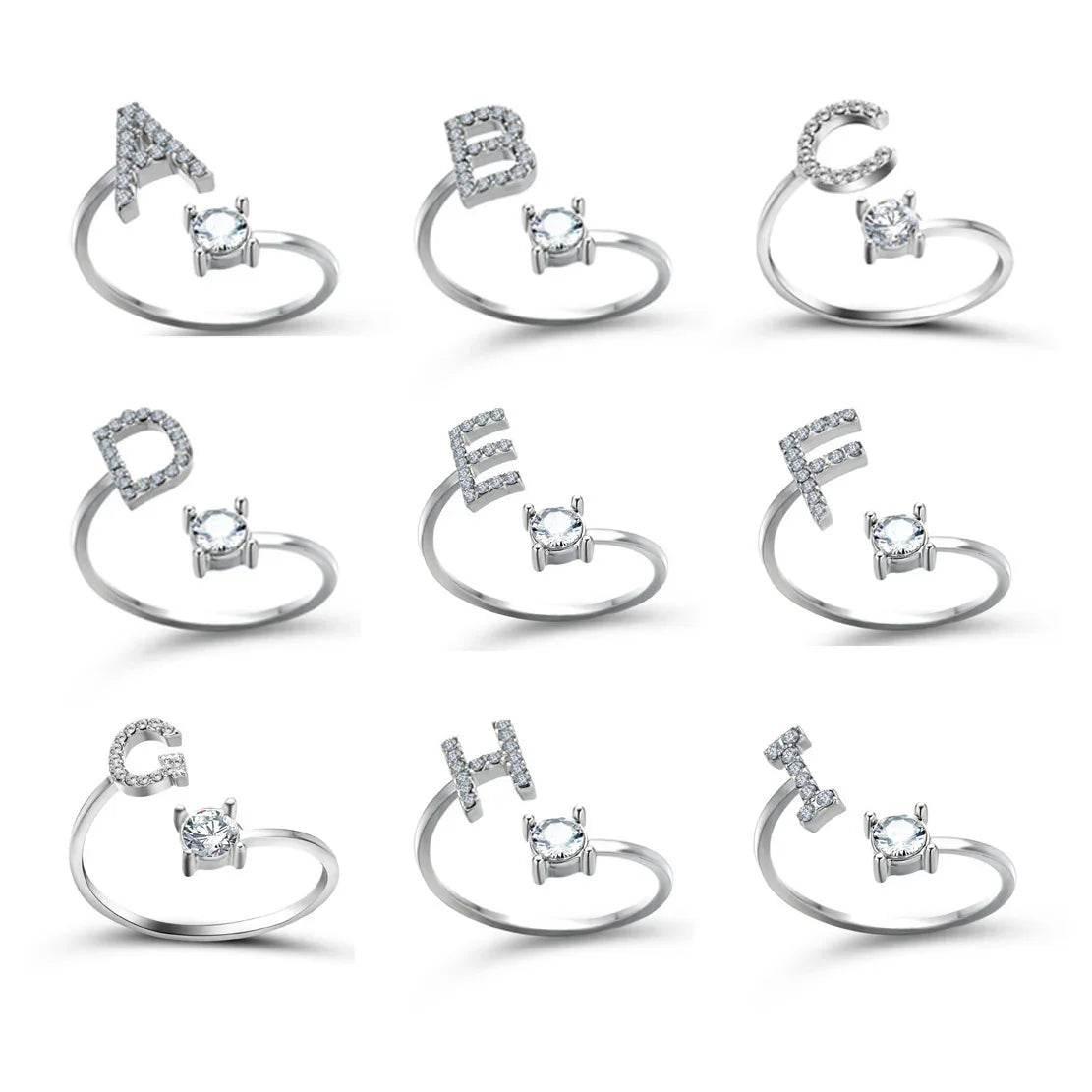 Adjustable A–Z Initial Ring for Women with Zircon - ZA-Zola
