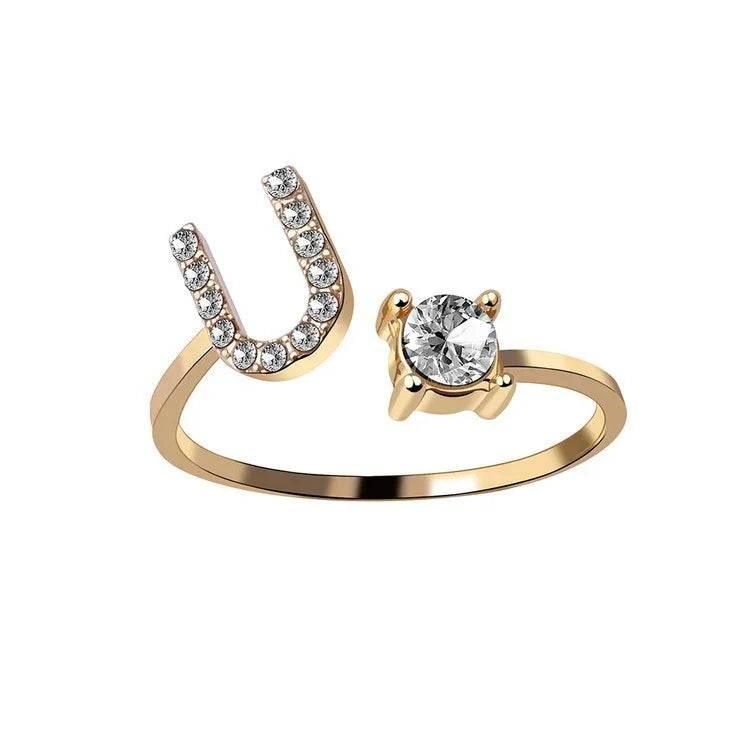 Adjustable A–Z Initial Ring for Women with Zircon - ZA-Zola