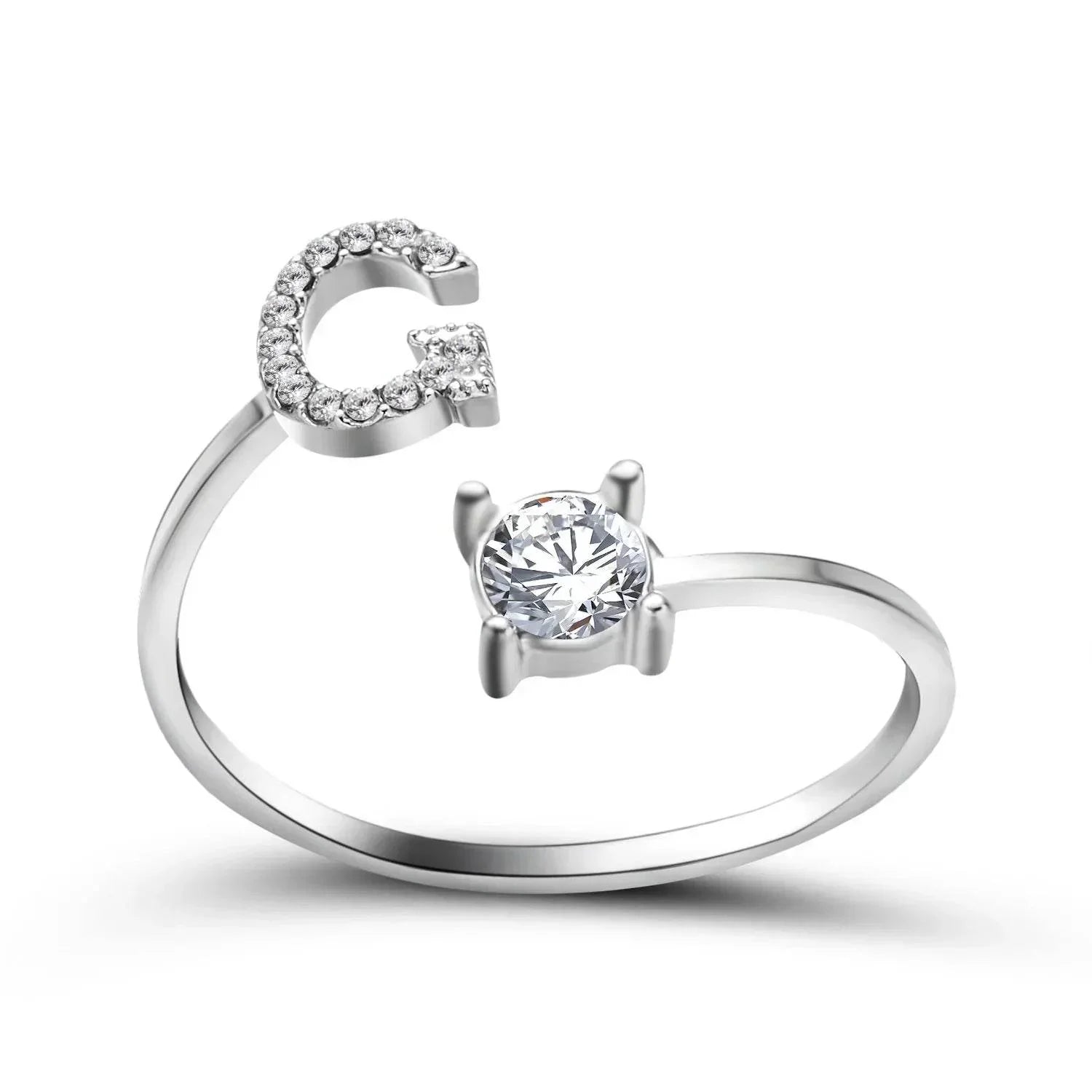 Adjustable A–Z Initial Ring for Women with Zircon - ZA-Zola