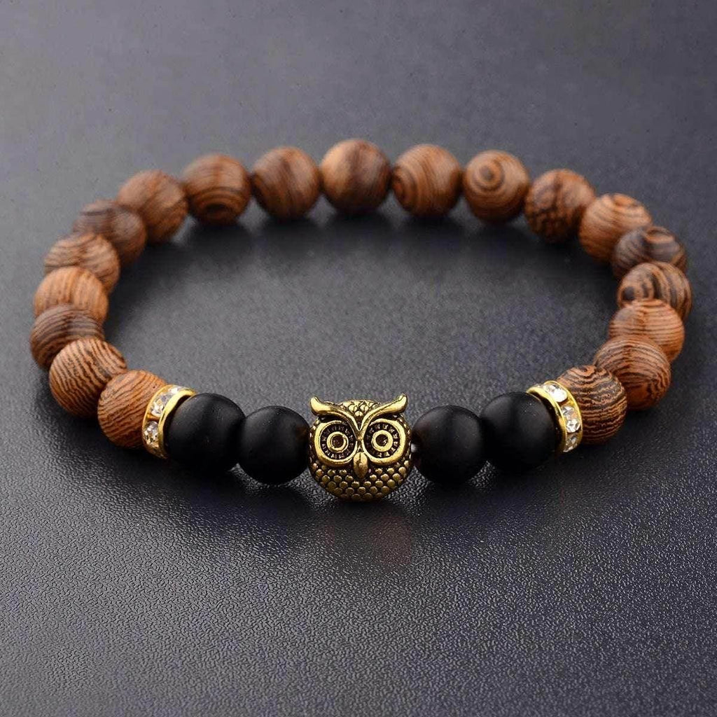 Owl Frosted Stone Wood Grain Bracelet – Unisex - ZA-Zola