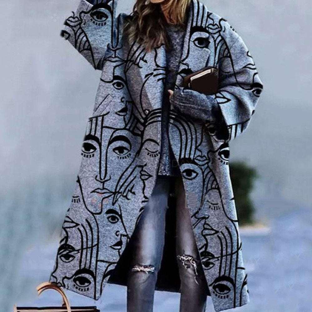 Women Plaid Long Coat Color Match Loose Fit - ZA-Zola