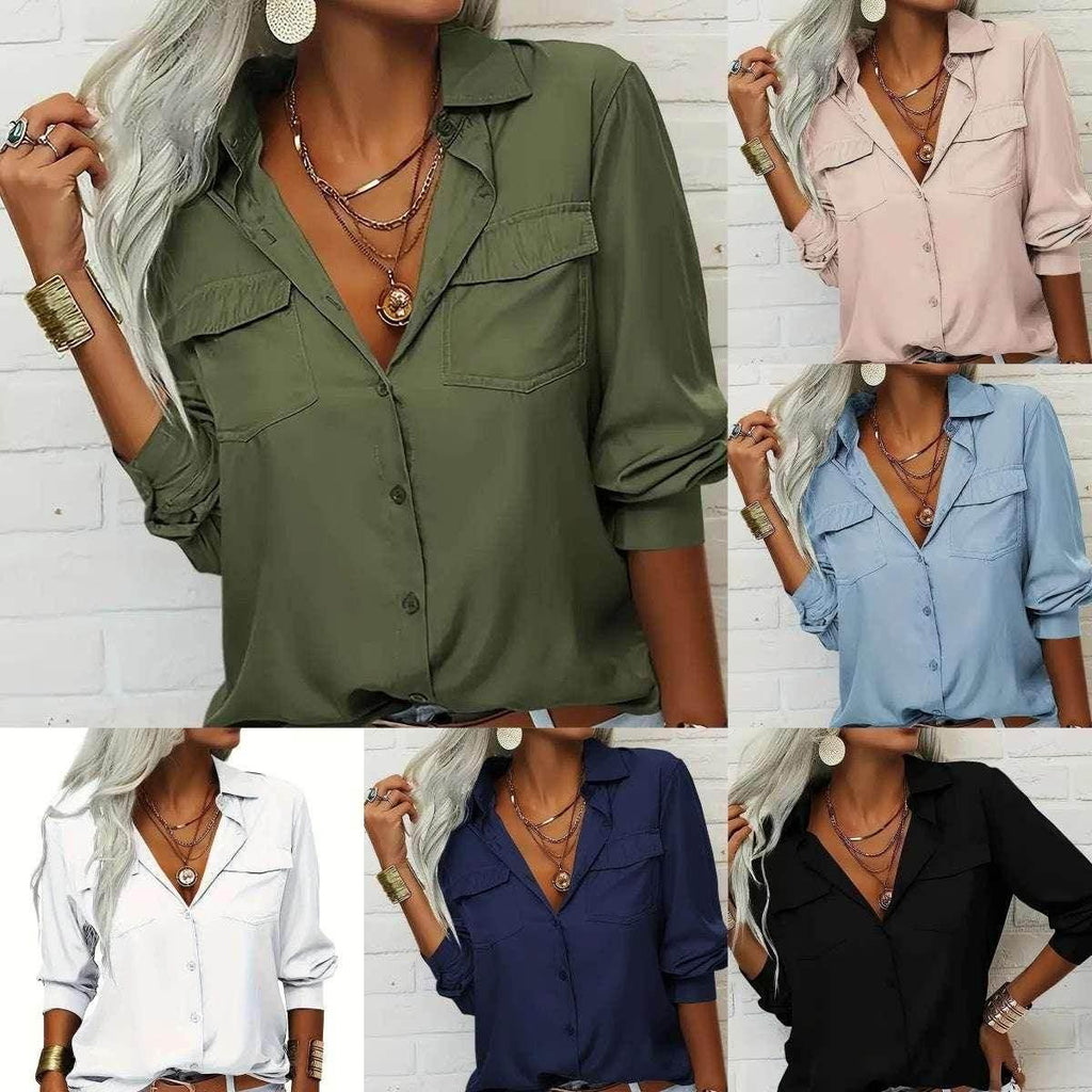 Chiffon V-Neck Blouse – Elegant Office Tunic - ZA-Zola