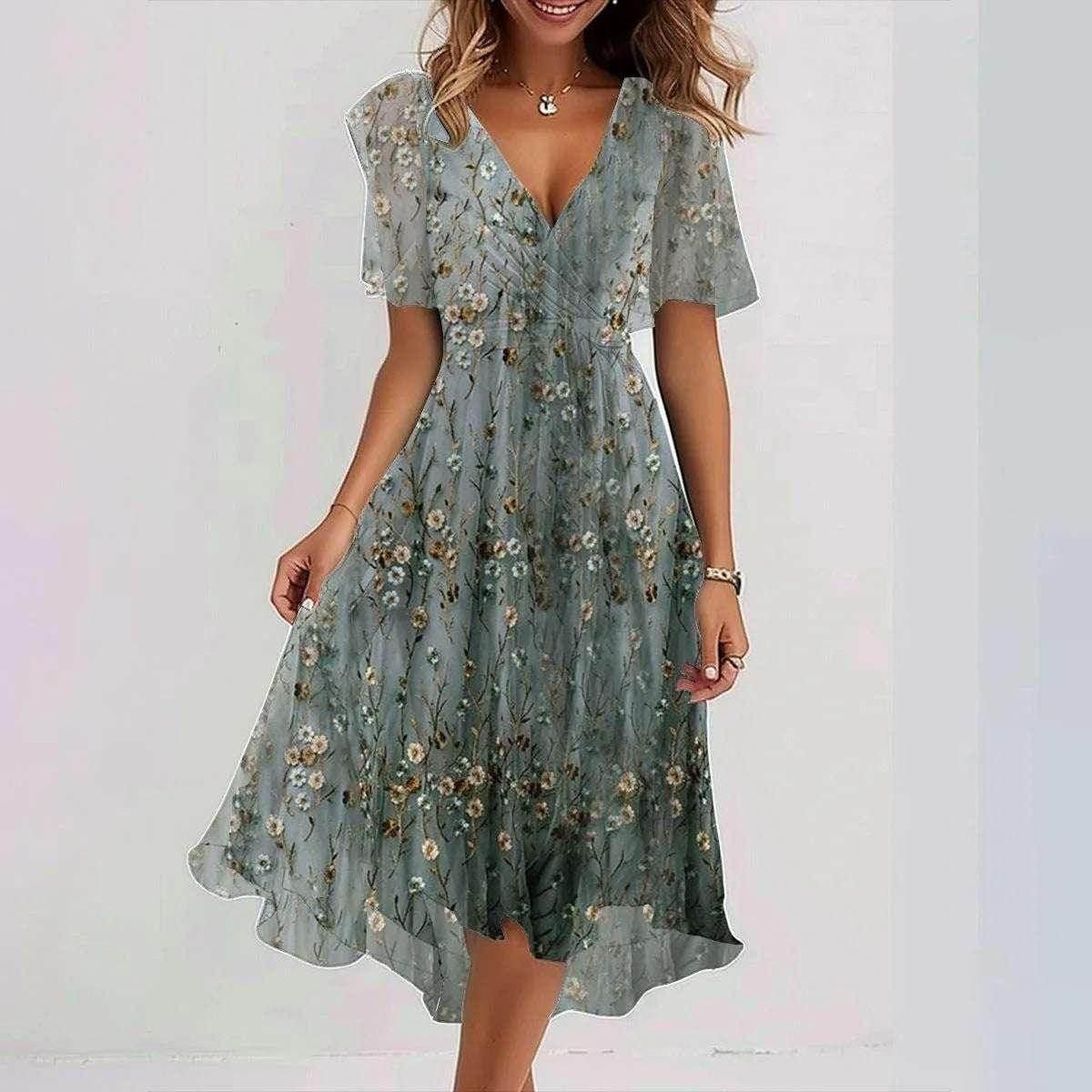 Chiffon V-Neck Summer Dress – Light, Feminine Style - ZA-Zola