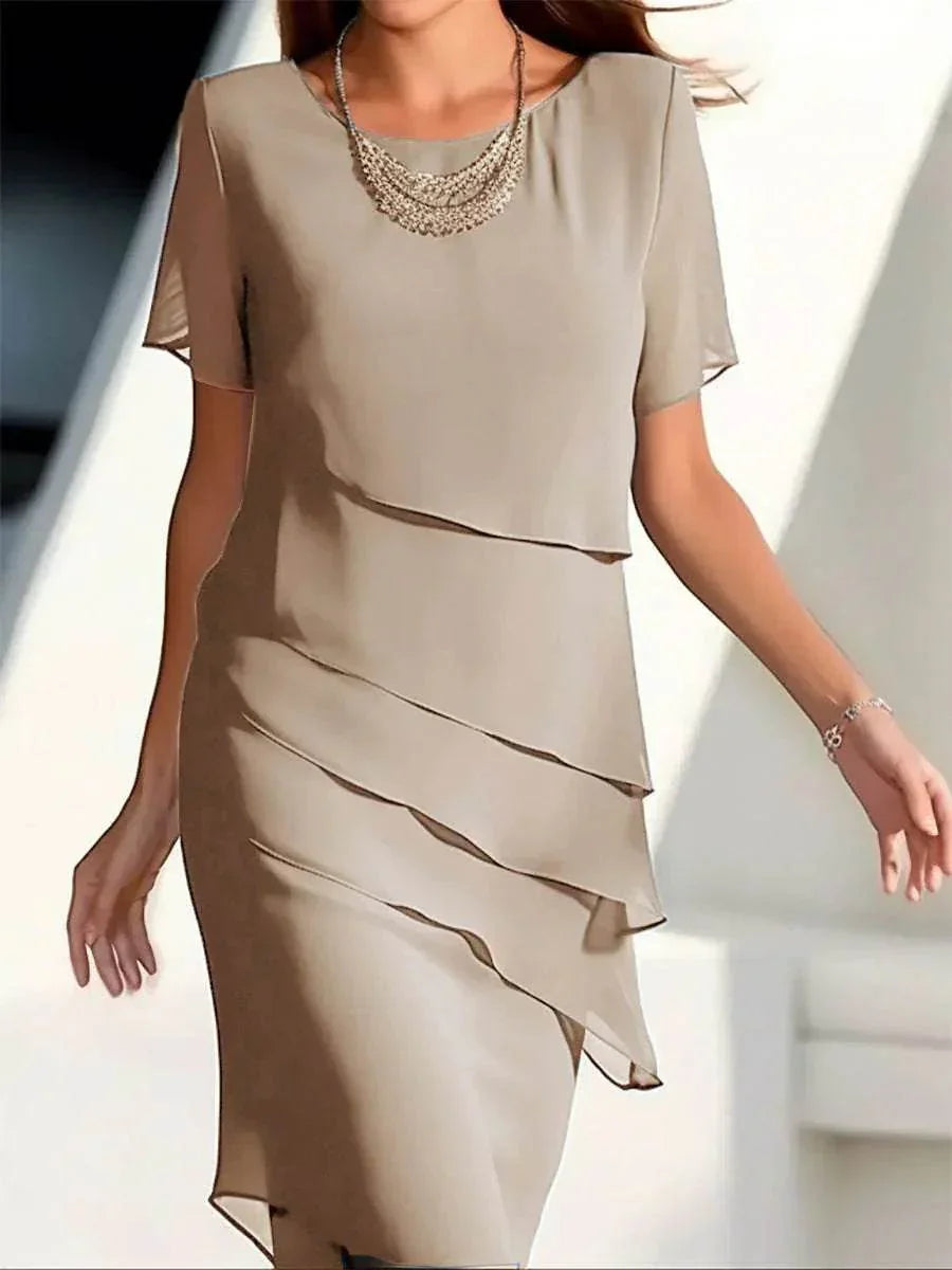Chiffon Patchwork Round Neck Short Sleeve Dress - ZA-Zola