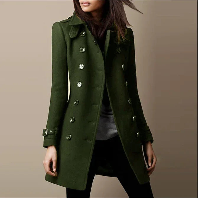 Women’s Double-Breasted Wool Coat – Loose Lined Overcoat - ZA-Zola