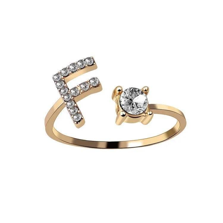 Adjustable A–Z Initial Ring for Women with Zircon - ZA-Zola