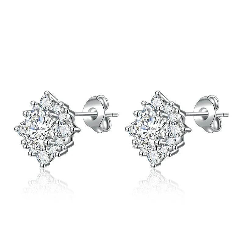 Moissanite Flower Stud Earrings in Sterling Silver - ZA-Zola
