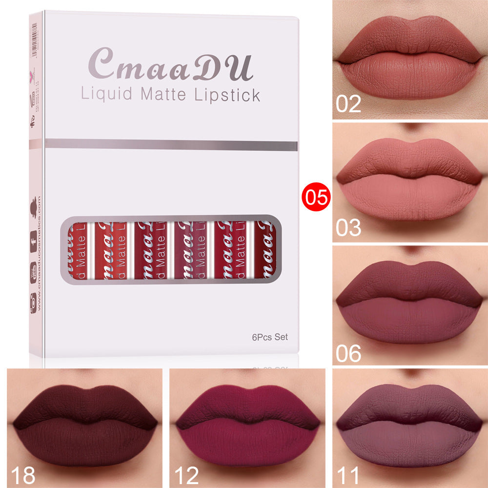 6 Boxes Matte Non-Stick Cup Waterproof Lipstick Set | Long-Lasting Lip Gloss