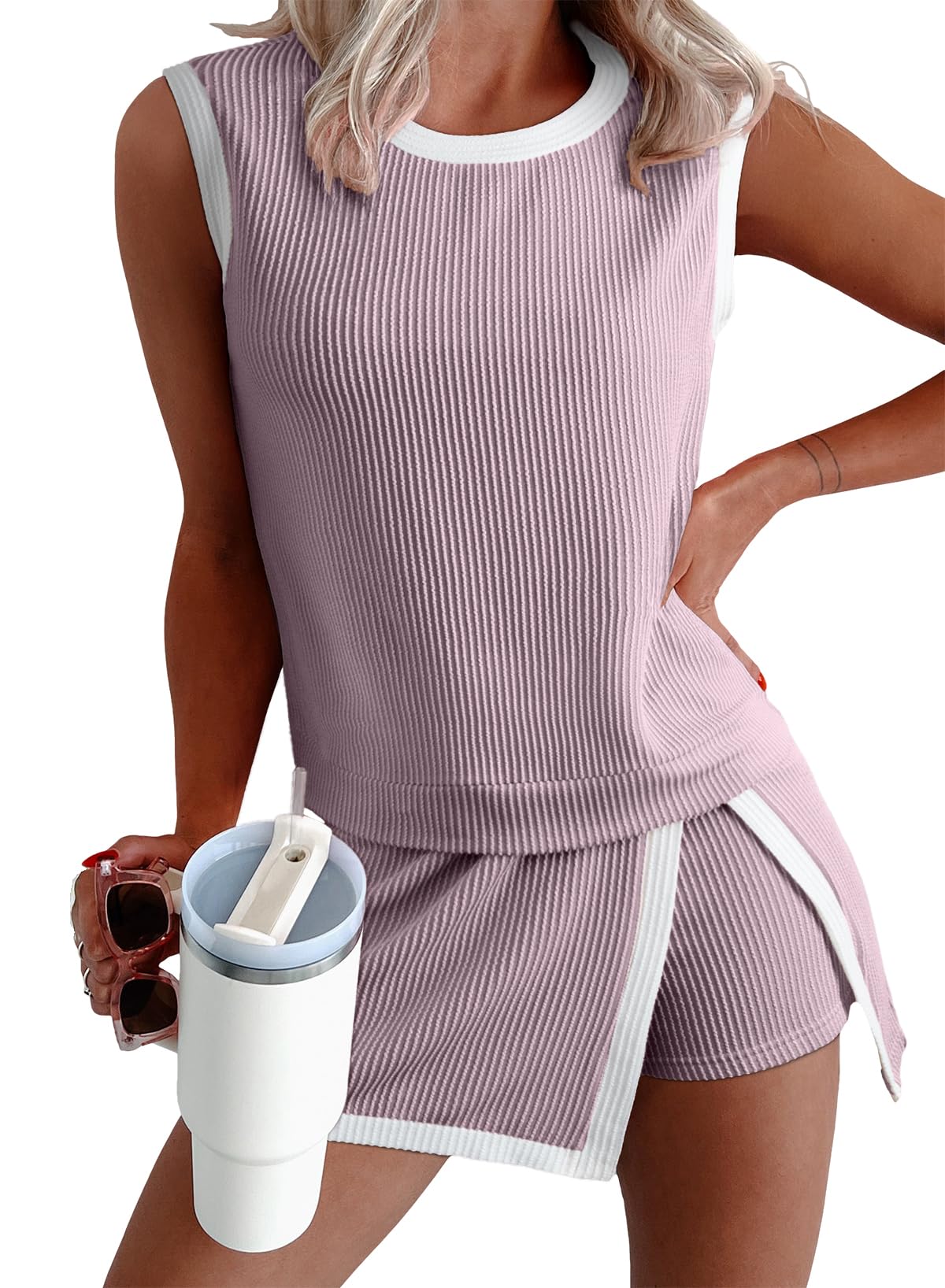 1Set Ribbed Sleeveless Top Shorts Set Women – Casual Korean Two Piece Summer Outfit