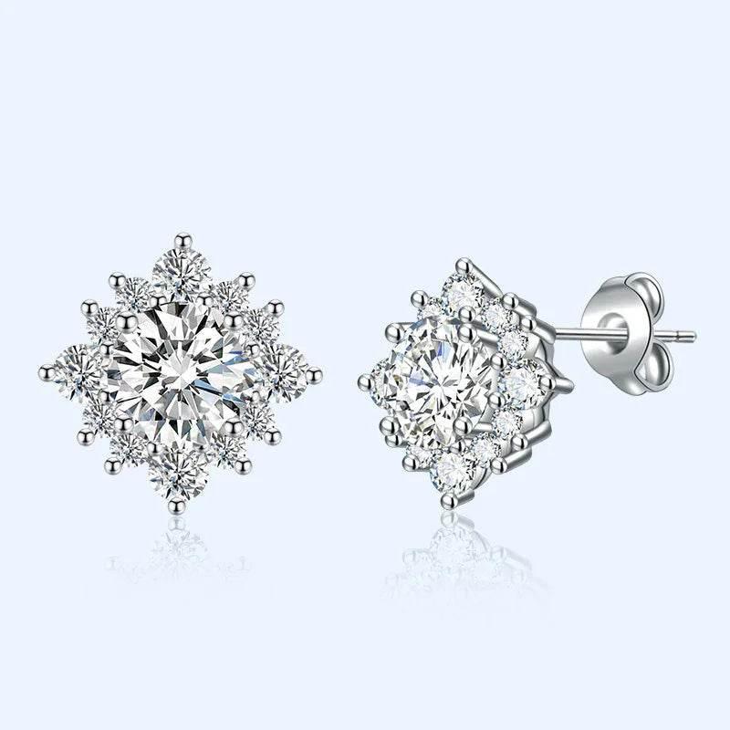 Moissanite Flower Stud Earrings in Sterling Silver - ZA-Zola