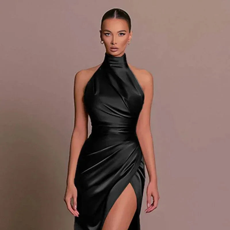 Halter Sleeveless Stand Collar Long Dress – Elegant Autumn Look - ZA-Zola