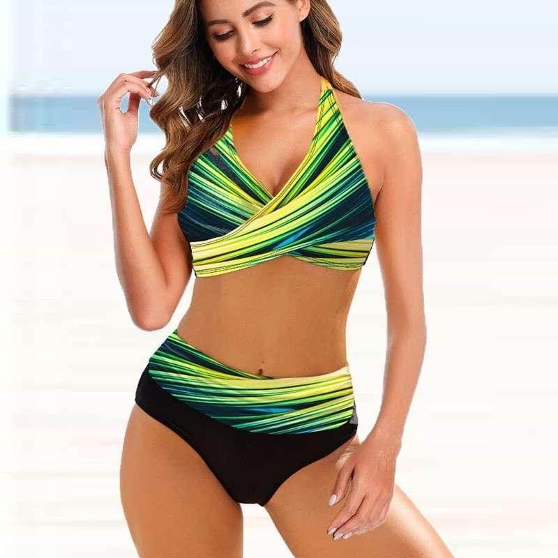 Striped Tie-Dye Hollow Bikini Swimsuit | S–5XL - ZA-Zola