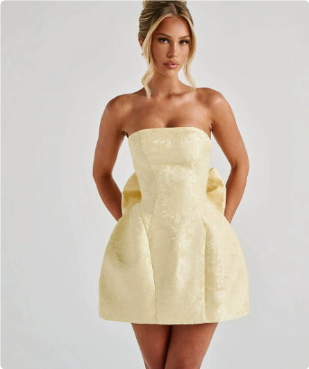 Women's Tube Top Dress with Big Bow – Sleeveless Fashion Summer Party Evening Dress