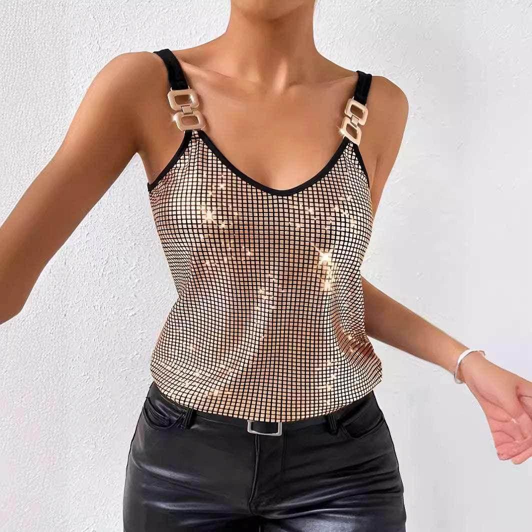 Sequined Chain Strap Vest Top – Summer Glam Look - ZA-Zola