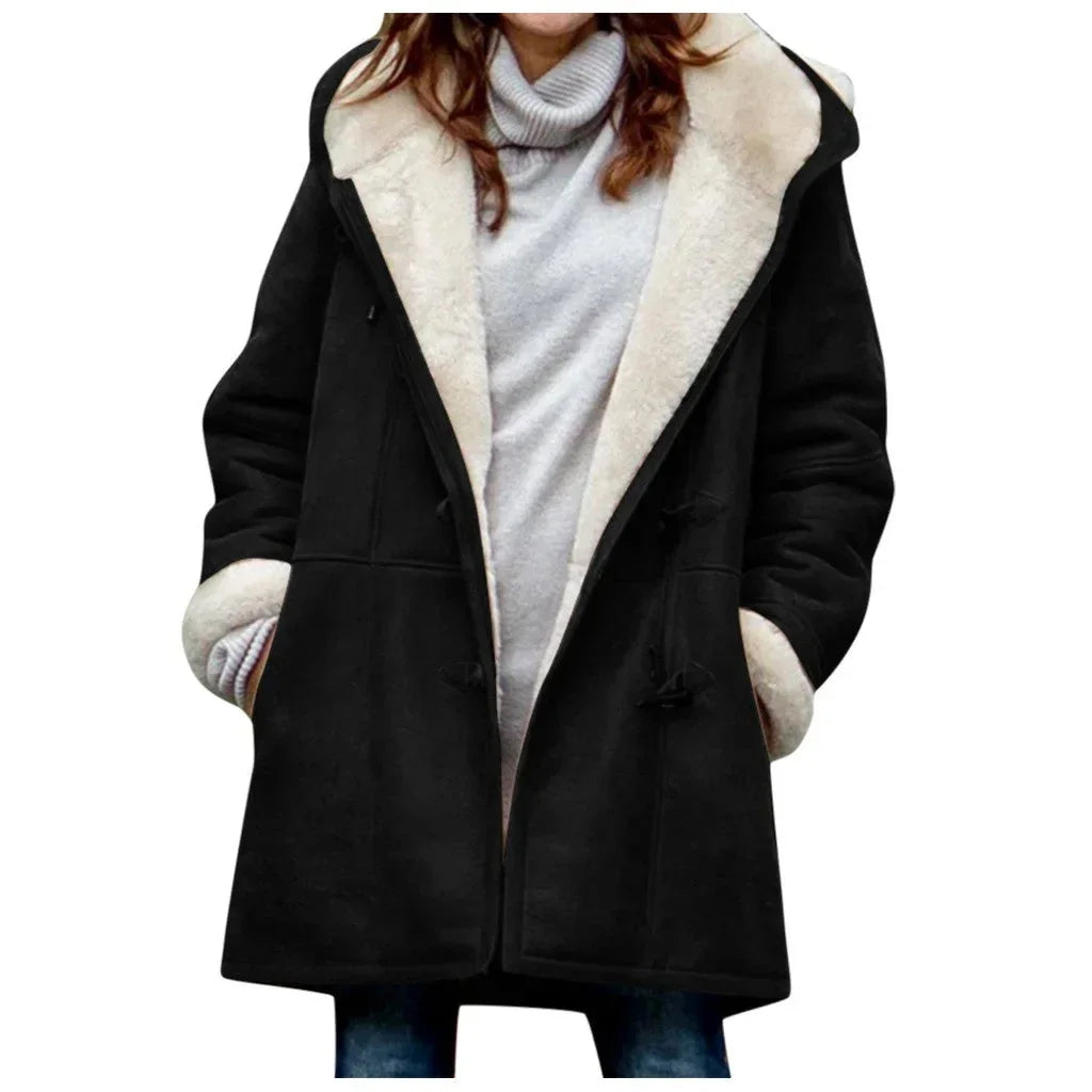 Winter Button Coat Women | Warm Hooded Jacket with Pockets - ZA-Zola