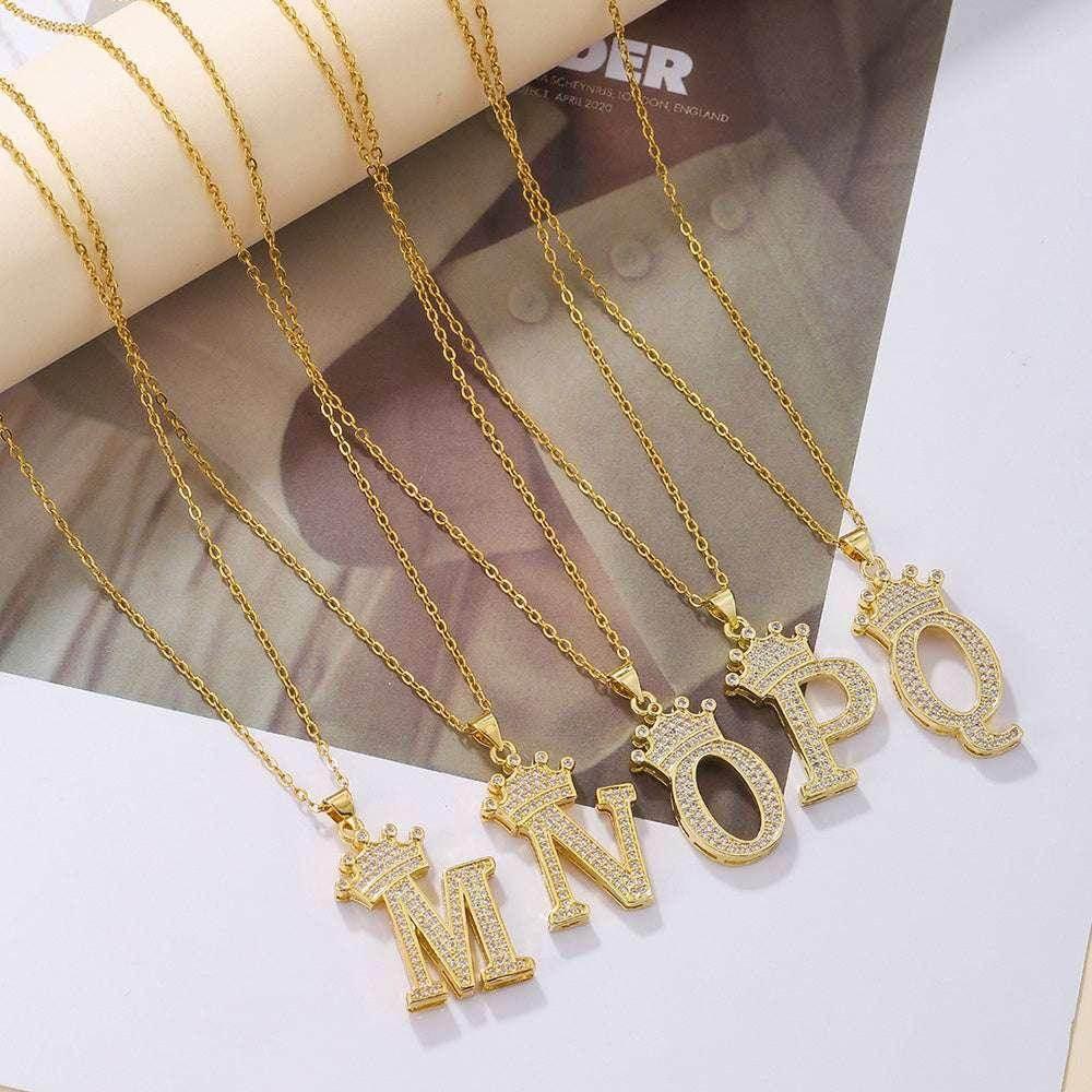 Gold Crown Initial Pendant Necklace for Daily Wear - ZA-Zola